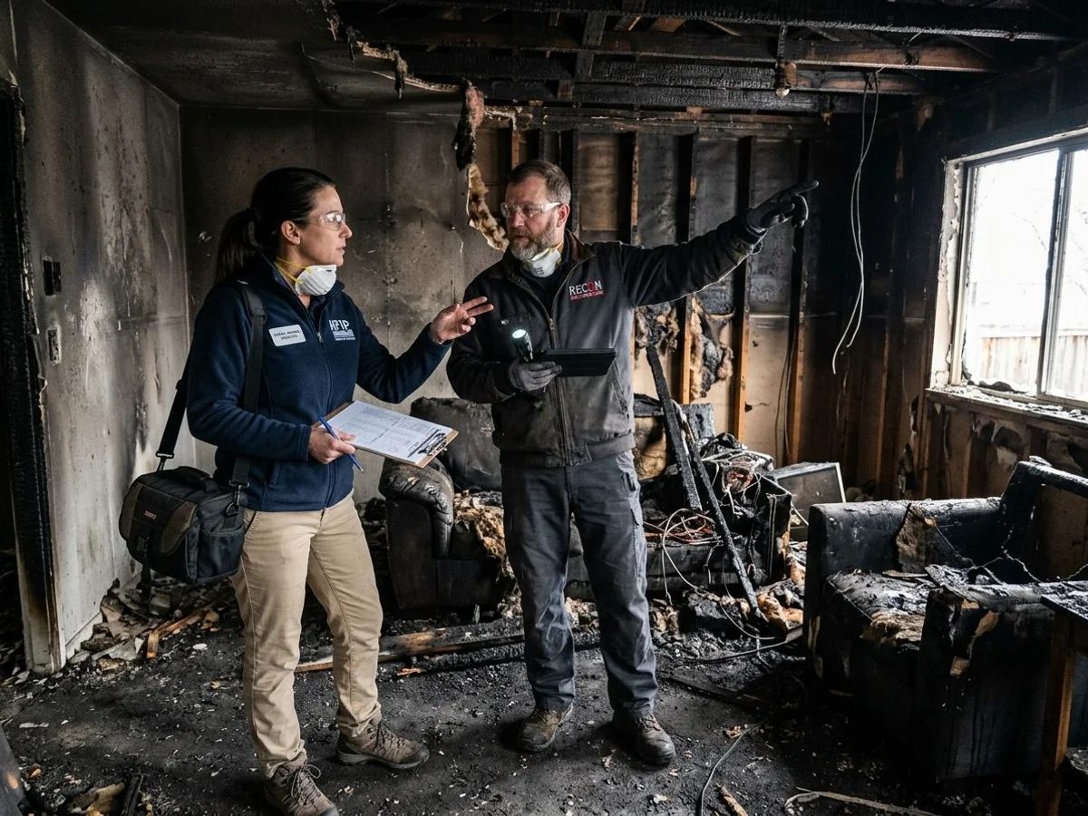 Adjuster meeting on site with the fire restoration specialist