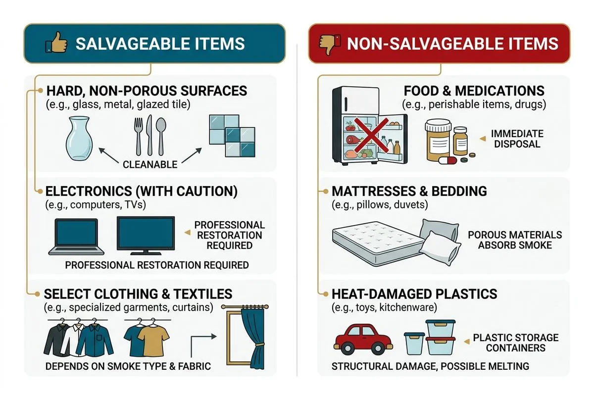Chart of salvageable vs non-salvageable items