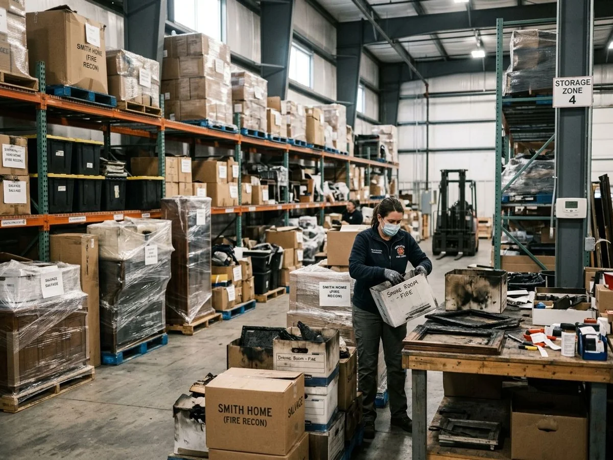 Climate-controlled warehouse storing contents during reconstruction