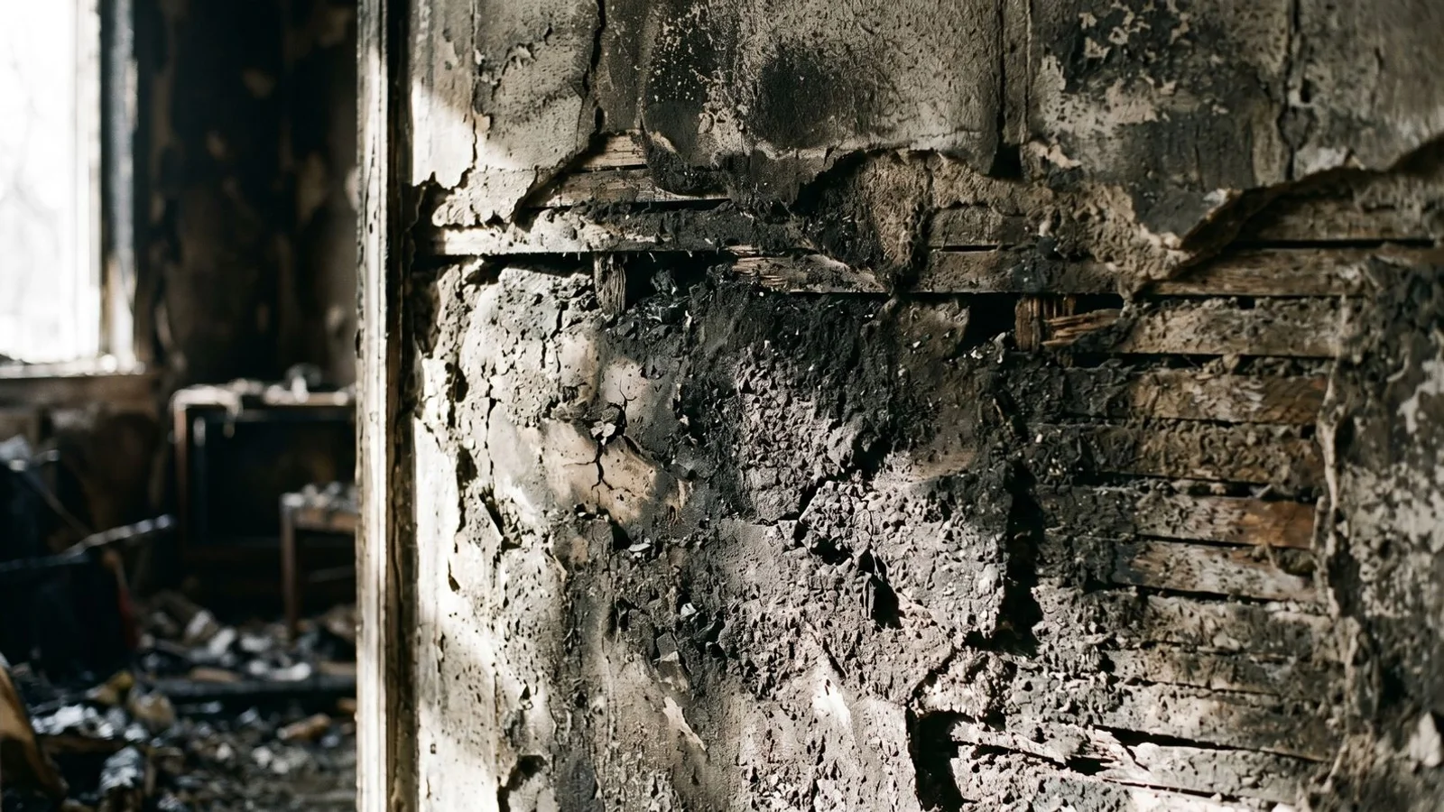 Close-up of different soot residues on wall surfaces