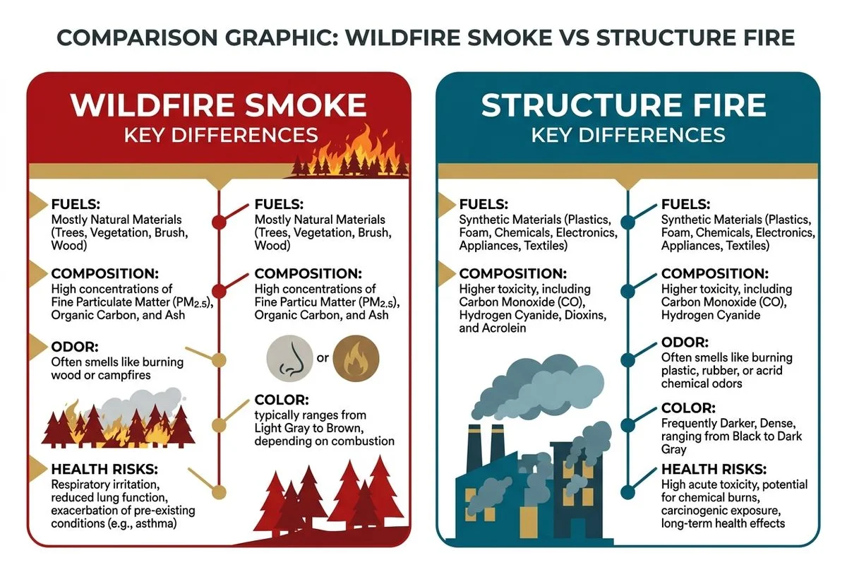 Wildfire smoke vs structure fire, key differences