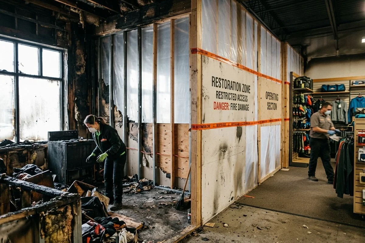 Containment wall separating restoration from operating section