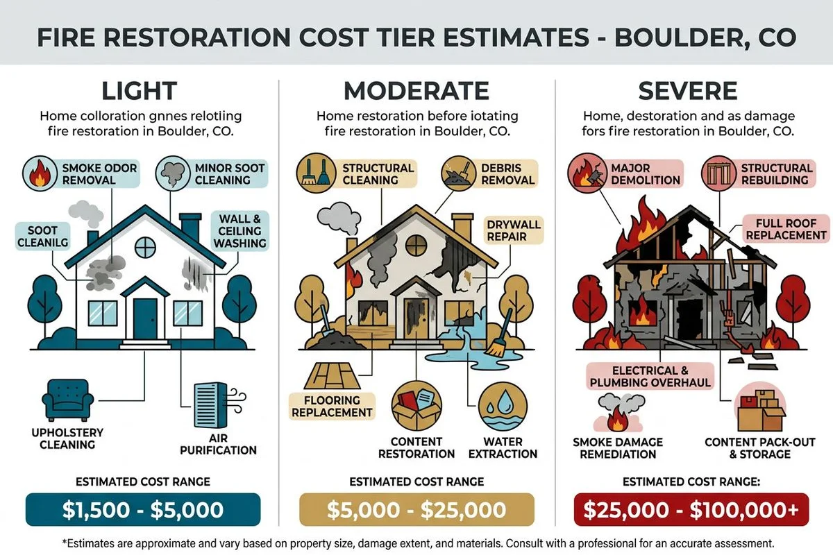 Cost tiers: light, moderate, and severe fire restoration ranges