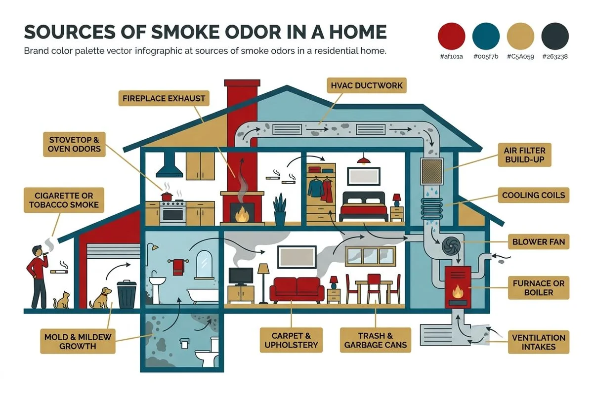 Diagram of smoke odor sources in a home