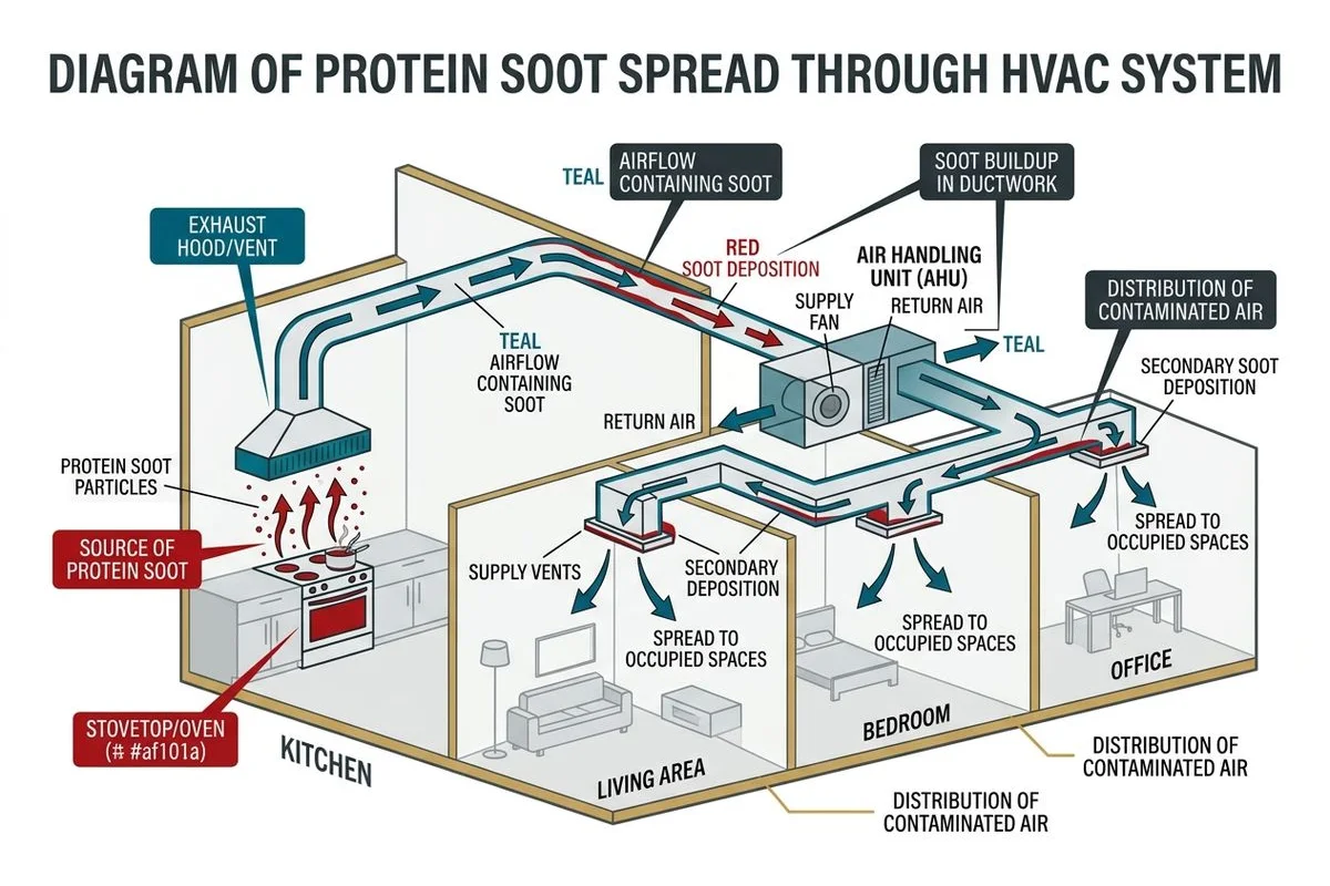 Protein soot spread from a kitchen