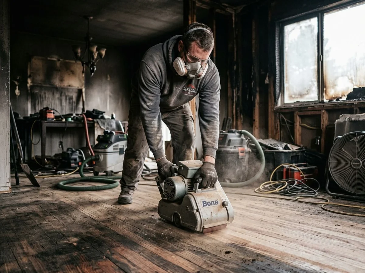 Hardwood floor refinishing during fire restoration