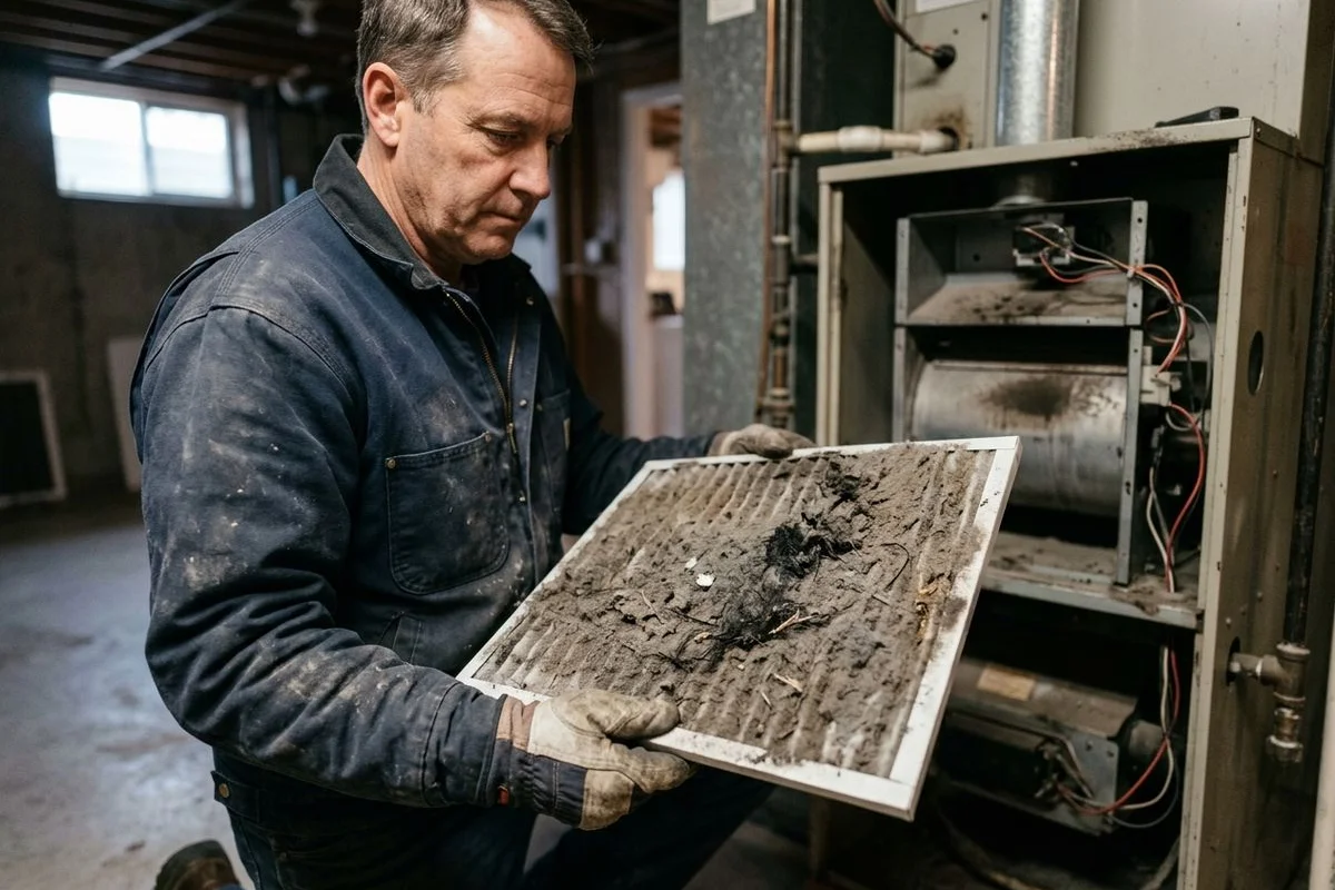 Heavily contaminated HVAC filter from the affected home