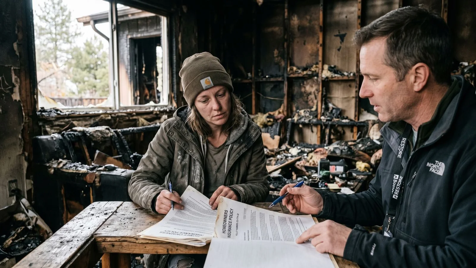 Homeowner reviewing an insurance policy with a restoration advisor