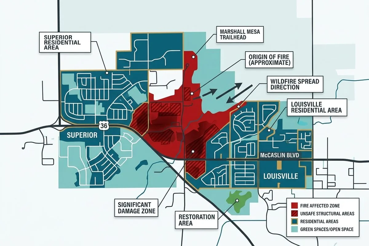 Map of Marshall Fire-affected Boulder County communities