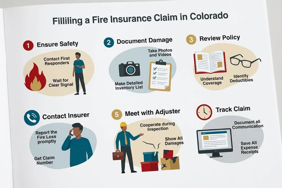 Numbered steps for filing a fire claim