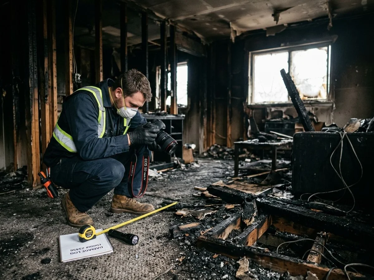 Photo evidence being captured of fire damage for the insurance file