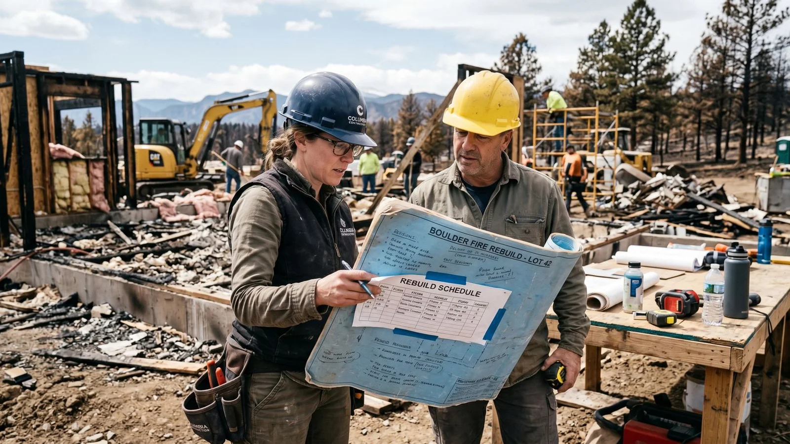 Project manager reviewing the rebuild schedule on-site