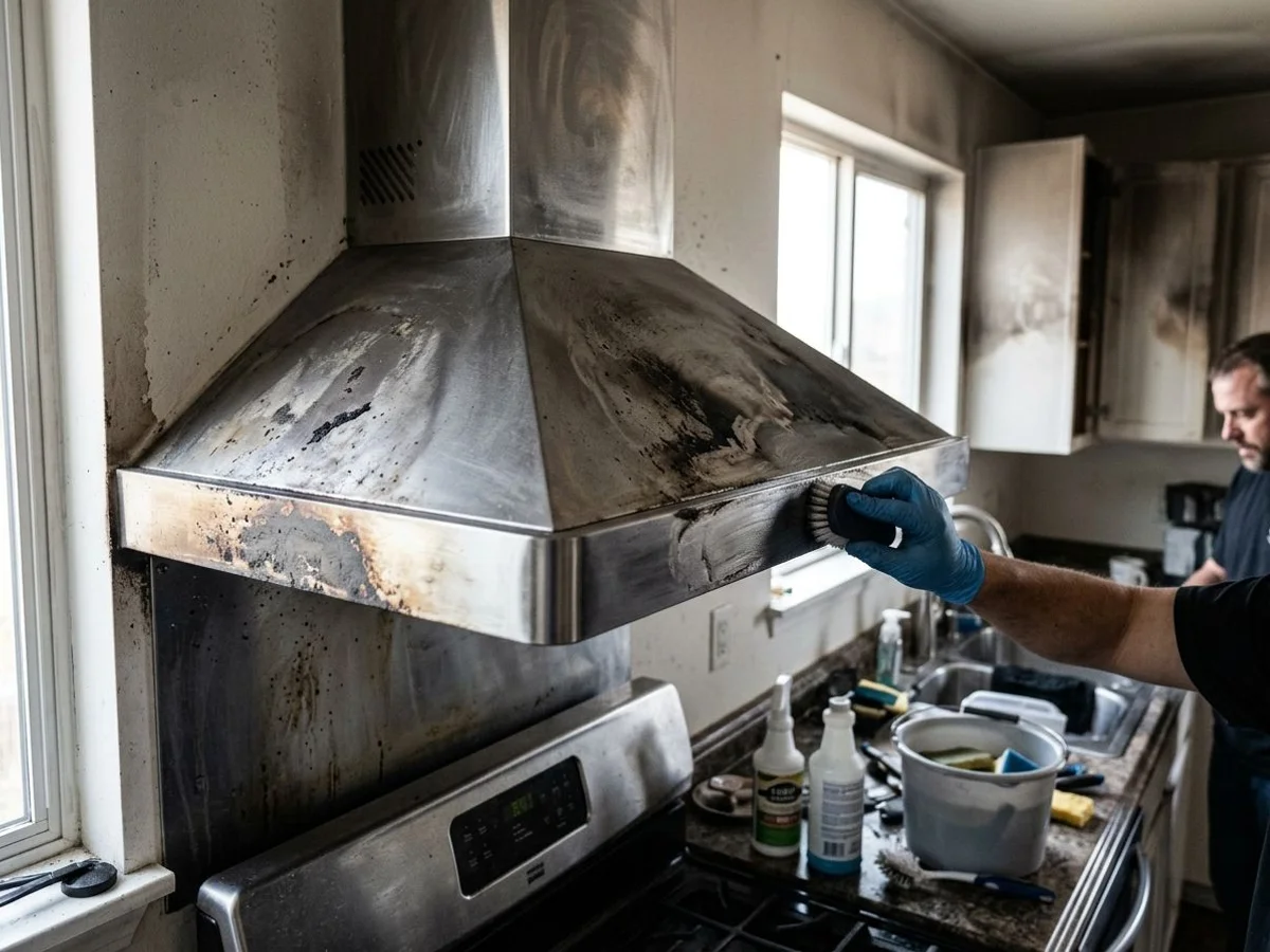 Range hood and appliance restoration after a kitchen grease fire
