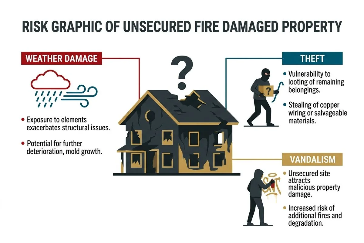 Risks of an unsecured fire-damaged property