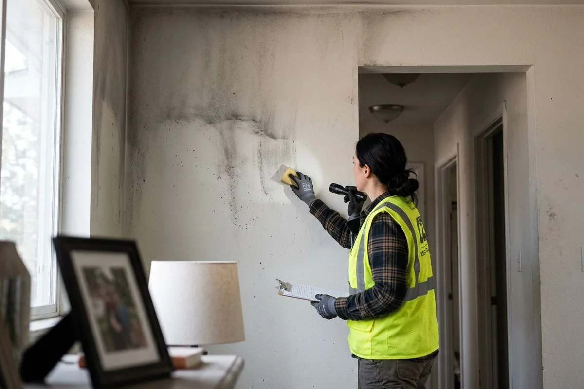 Smoke residue two rooms from the kitchen