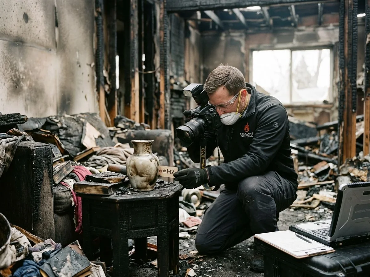 Technician photographing each item for digital insurance inventory