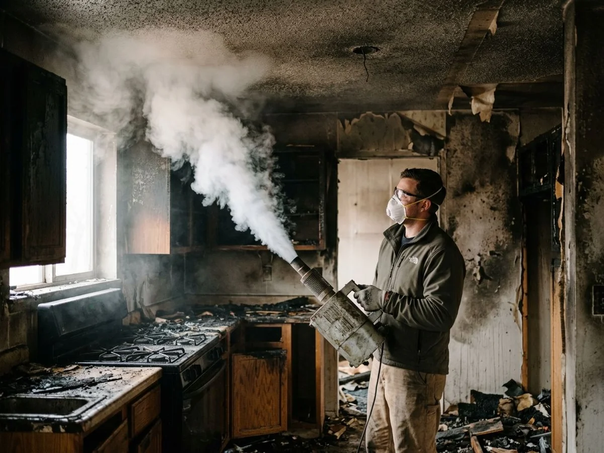 Thermal fogging treatment in a smoke-damaged interior
