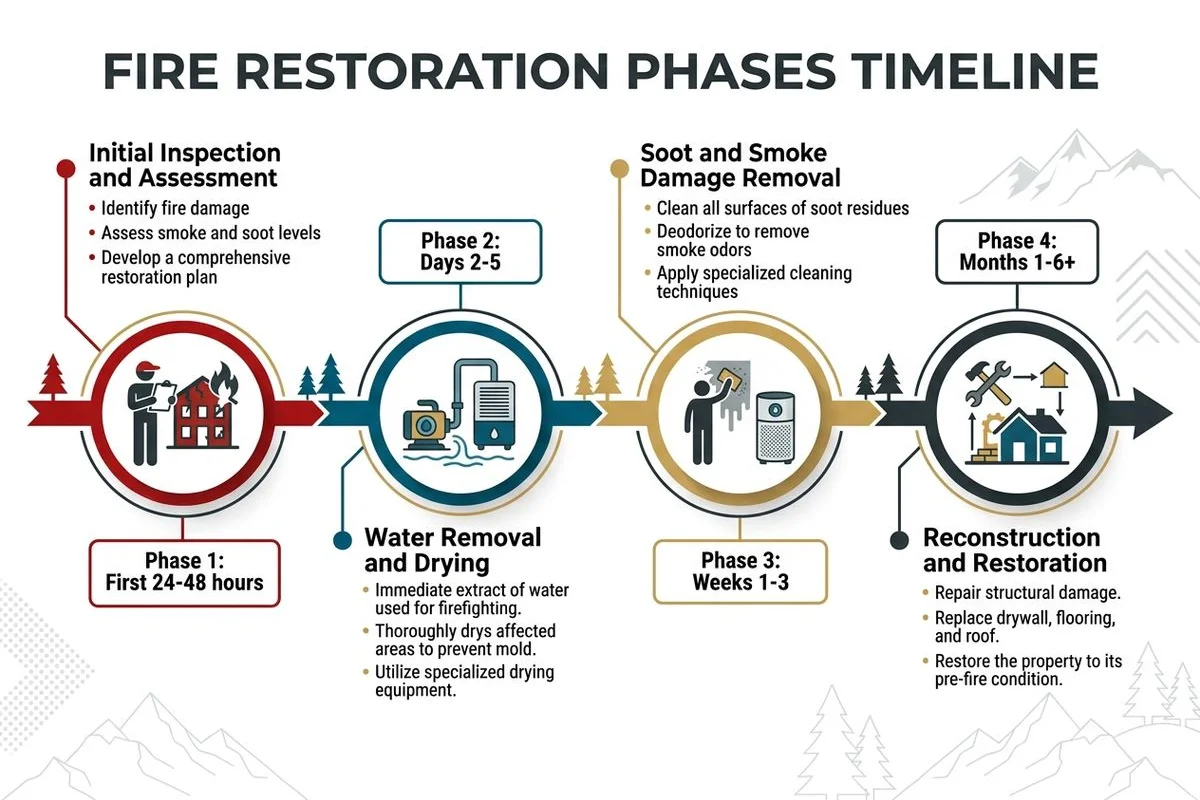 Timeline of the four fire restoration phases